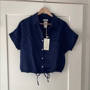 Joie Dark Blue Linen Short Sleeve Shirt